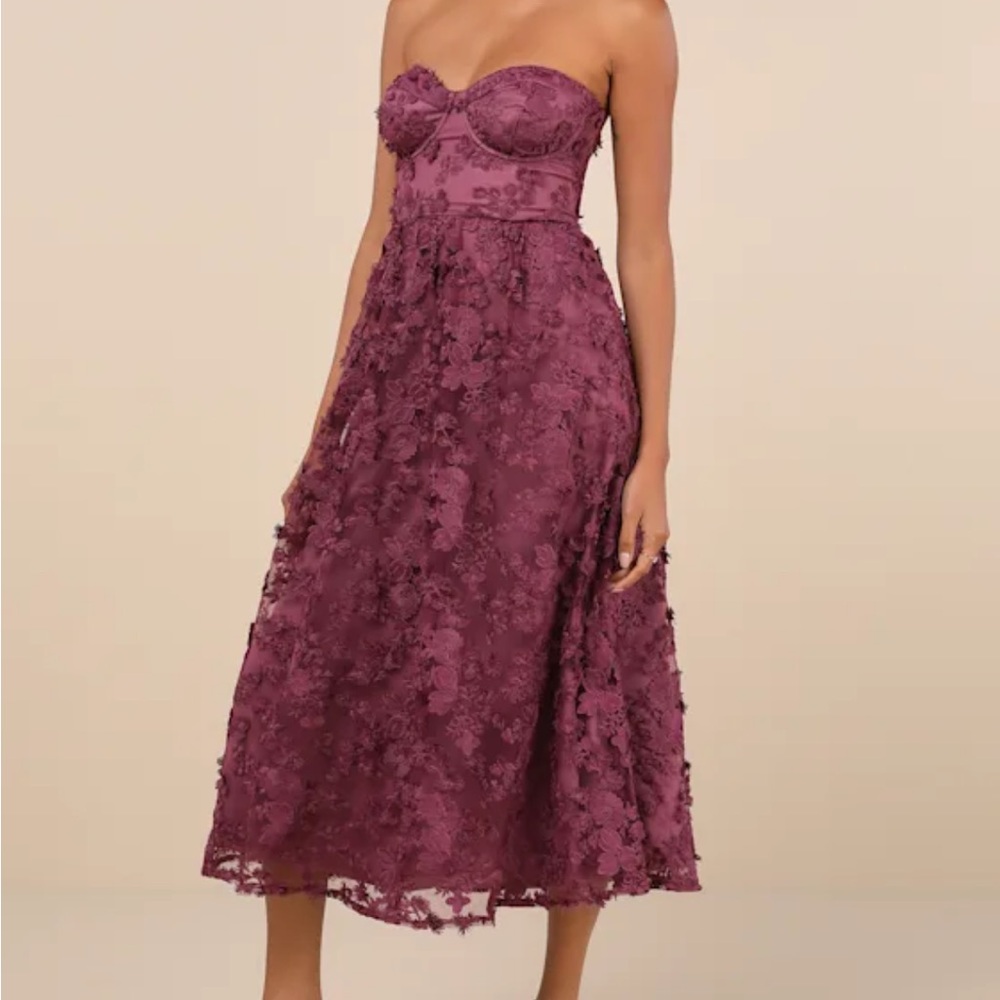 Lulu's Burgundy Lace Midi Dress